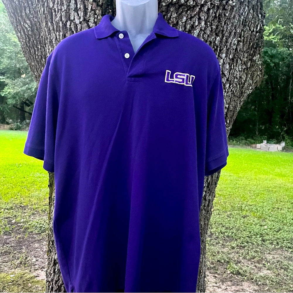 GOLD LABEL LARGE COTTON POLO PURPLE LSU EMBROIDERED TIGERS LOUISIANA STATE GUC